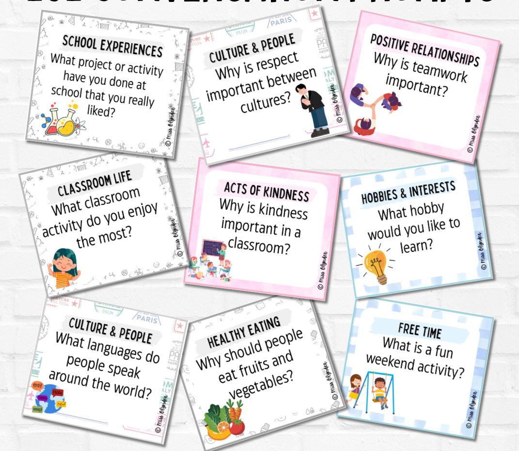 Everyday topics Speaking Activities Bundle – ESL Conversation Cards with Sentence Starters