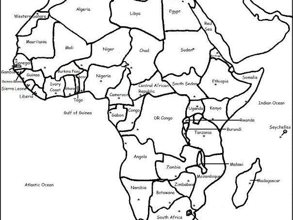 Africa - Continent - Printable handouts with map and list of countries