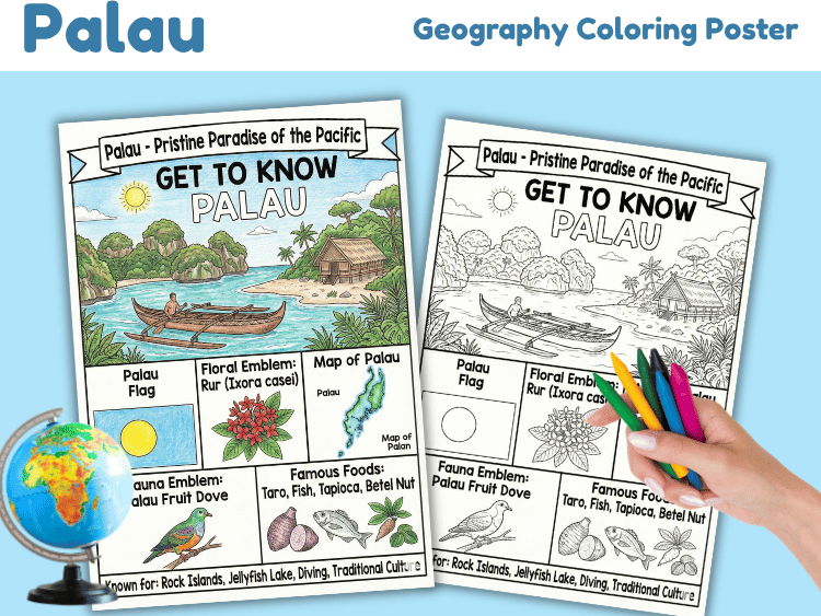 Palau Geography Coloring Poster | Country Facts Activity