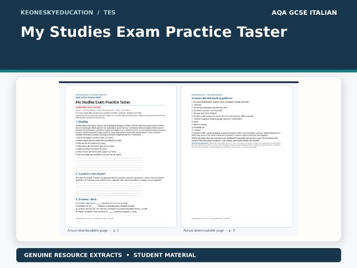 AQA GCSE Italian – My Studies Exam Practice Taster