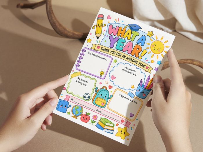 What a Year! End of Year Thank You Teacher Worksheet
