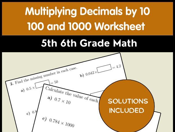 Multiplying Decimals by 10 100 and 1000 Worksheet | 5th 6th Grade Math