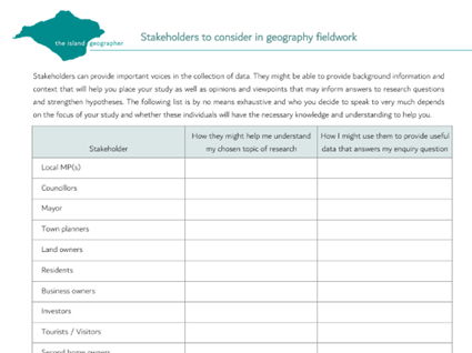 Stakeholders to consider in fieldwork