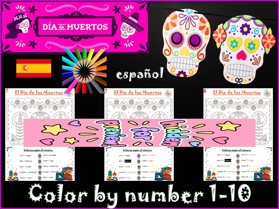 El Día de los Muertos | Day of the Dead | Colour by number 1-10