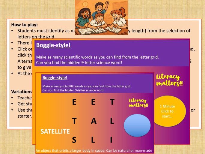 Boggle-style science literacy game - GCSE Starter Plenary or End of Term Fun Game