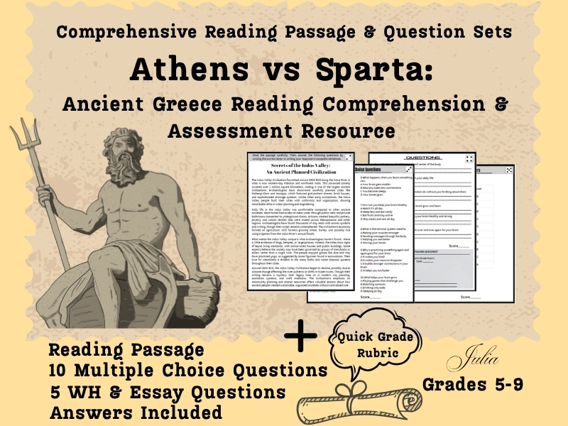 Athens vs Sparta: Ancient Greece Reading Comprehension & Assessment Resource