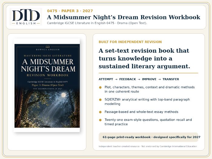 Cambridge IGCSE Literature 0475 A Midsummer Night’s Dream Revision Workbook | Paper 3 | 2027