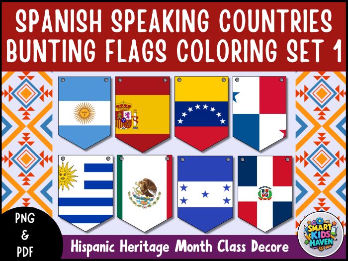 Hispanic Heritage Month Flags Spanish Speaking Countries Bunting Banner Set 1