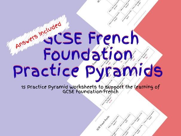 15 GCSE Foundation Level French Practice Pyramid Worksheets PDF