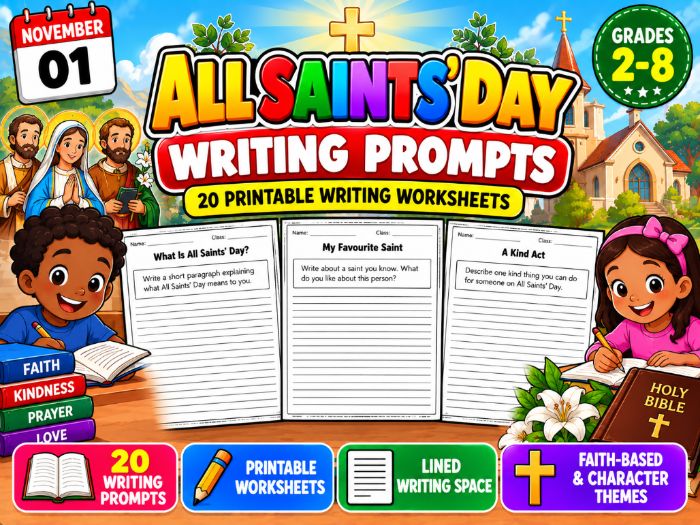 All Saints' Day Writing Prompts | 20 Printable Writing Worksheets