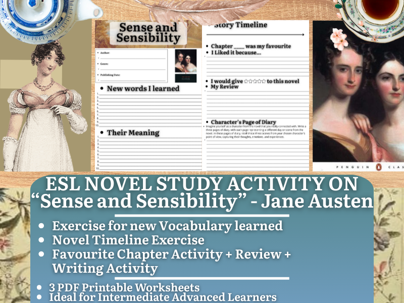 ESL Novel Study Worksheets - Sense and Sensibility - Jane Austen