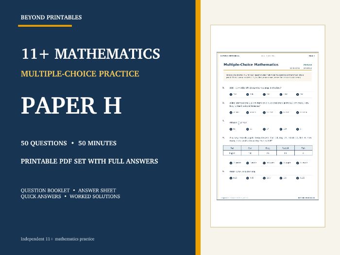 11+ Maths Practice Paper H | 50-Question Multiple Choice Test with Answers