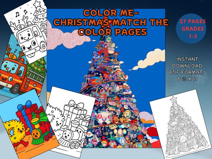 Christmas Color Me Pages – Match the Colors & Learn to Draw | Grades 1–3