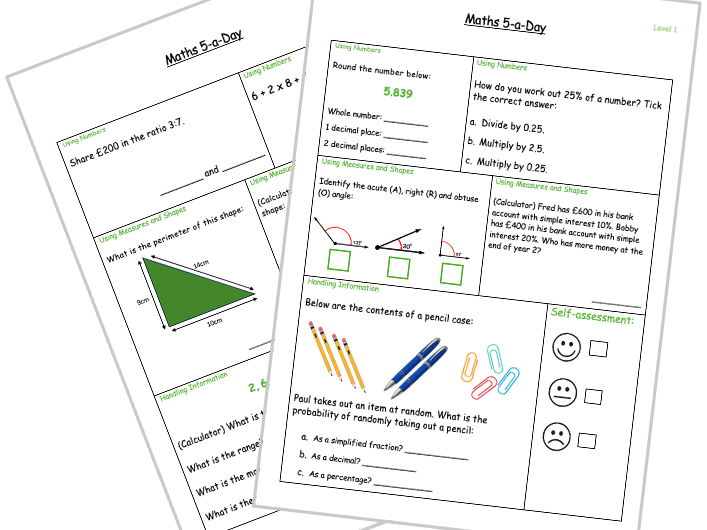 Maths 5-a-Day – Level 1 Functional Skills / KS3 (5 Daily Worksheets – FREE Sample)