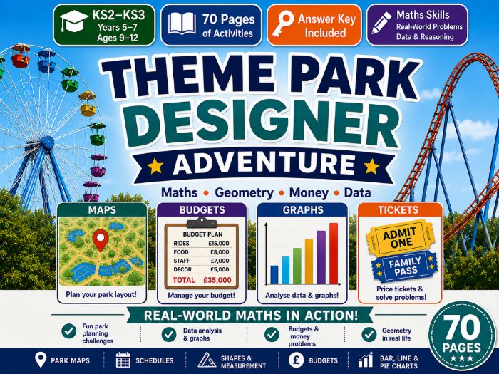 Theme Park Designer Maths Workbook | KS2–KS3 | Geometry, Money & Data