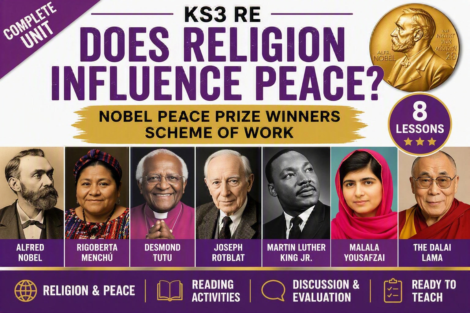 KS3 RE – Does Religion Influence Peace? Nobel Peace Prize Winners Scheme of Work (8 Lessons)