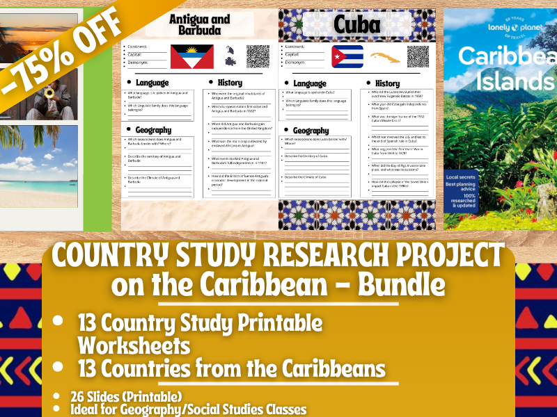 Country Study Research Project - Caribbeans - Social Studies Report - Bundle