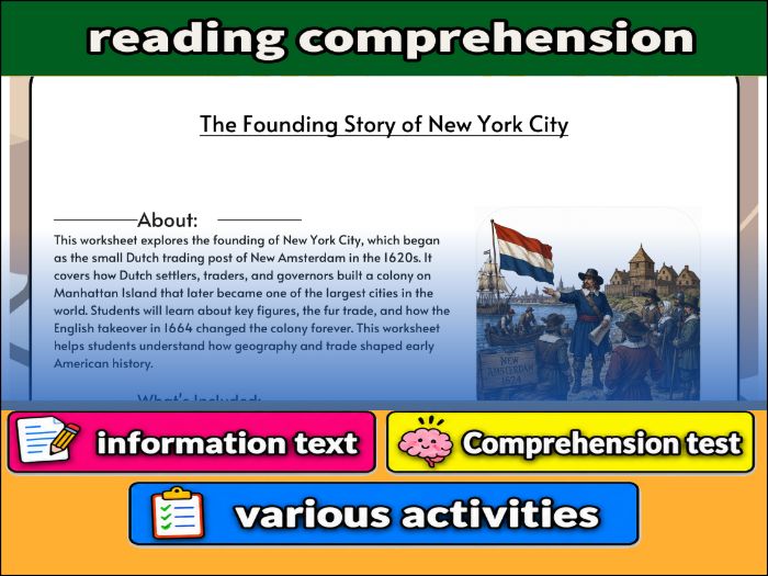 The Founding Story of New York City  & Comprehension 91����t