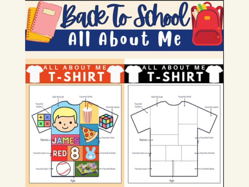 All About Me T-Shirt Template: Back to School Getting to Know You Activity