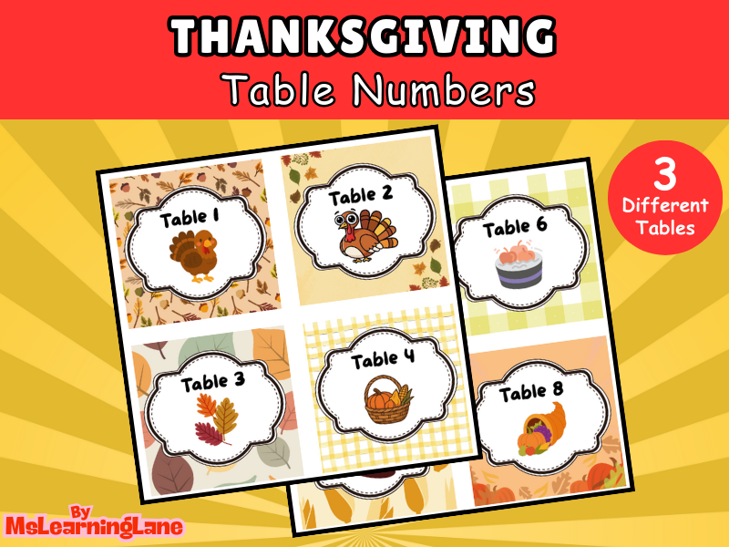 Thanksgiving Table Numbers | Autumn-Themed Printable Classroom Decor for Group Organisation