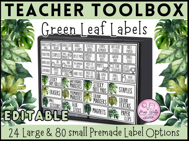 Teacher Toolbox Labels | Green Leaf Décor | 44 Drawer Spotlight Craft Storage