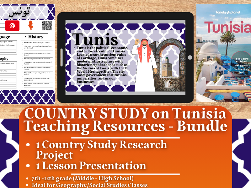 Country Study Teaching Resources - Tunisia - Social Studies + Geography - Bundle