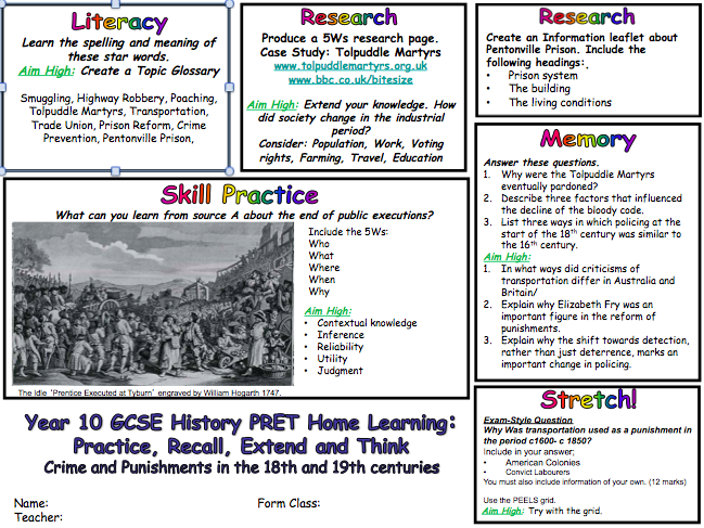 PRET Homework Crime and Punishment 18th 19th century