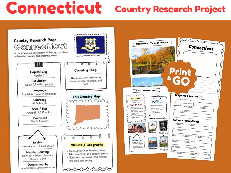 Connecticut State Research Project | US Geography & State Study Worksheets