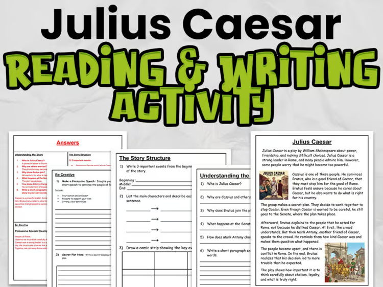 Julius Caesar Reading Comprehension & Writing Activity | Shakespeare | Years 4–6