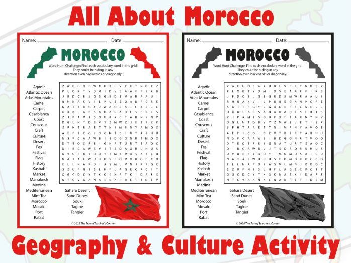 All About Morocco Word Search Puzzle | Geography & Culture Activity
