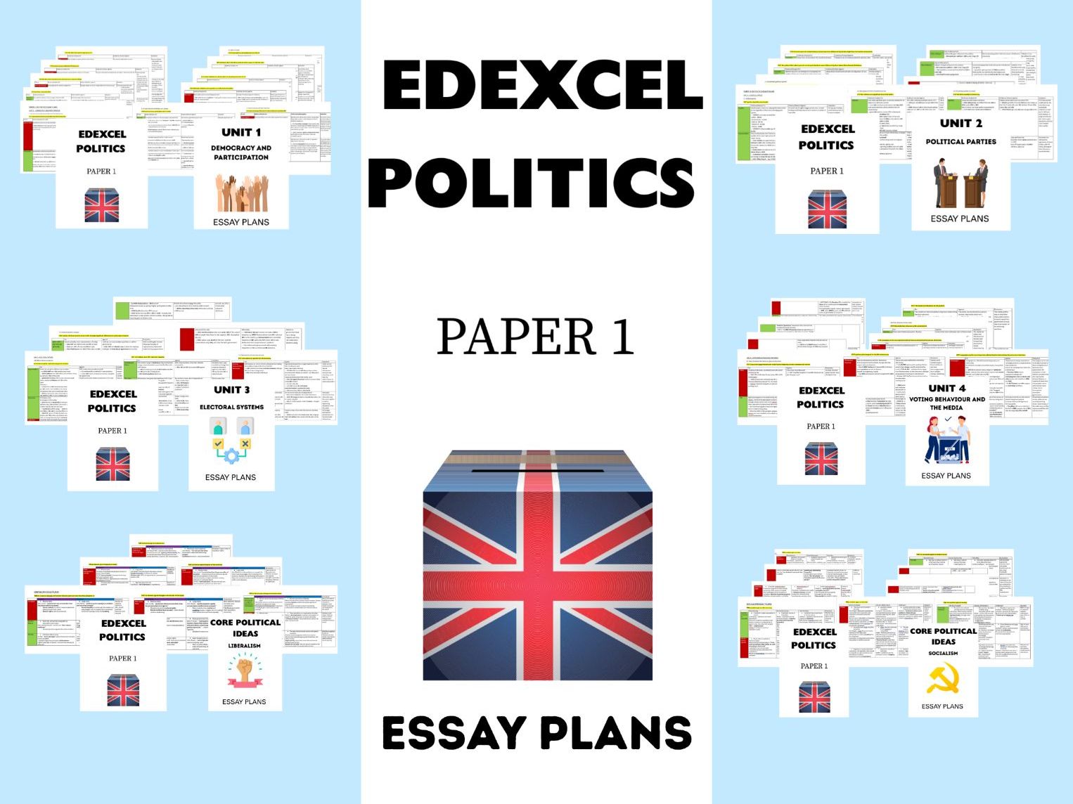 *BUNDLE* A-level EDEXCEL Politics Paper 1 Essay Plans