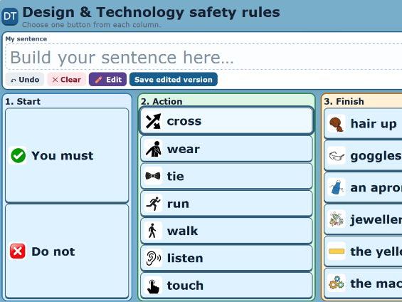 SEND workshop safety rules sentence builder