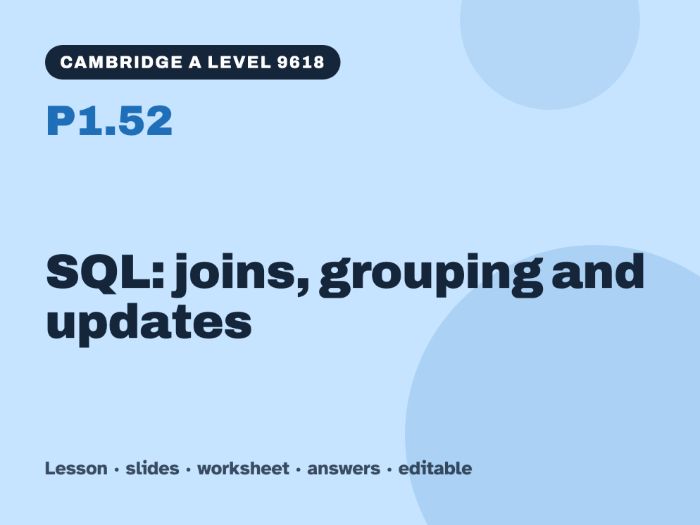Cambridge A Level Computer Science 9618 – P1.52 SQL: joins, grouping and updates