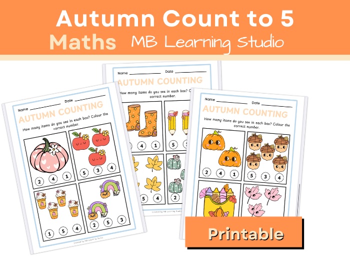 Autumn Count to 5 Worksheet – Counting and Number Recognition Activity