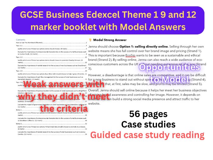 GCSE Business Edexcel 9 and 12 Marker Mastery Theme 1 Booklet