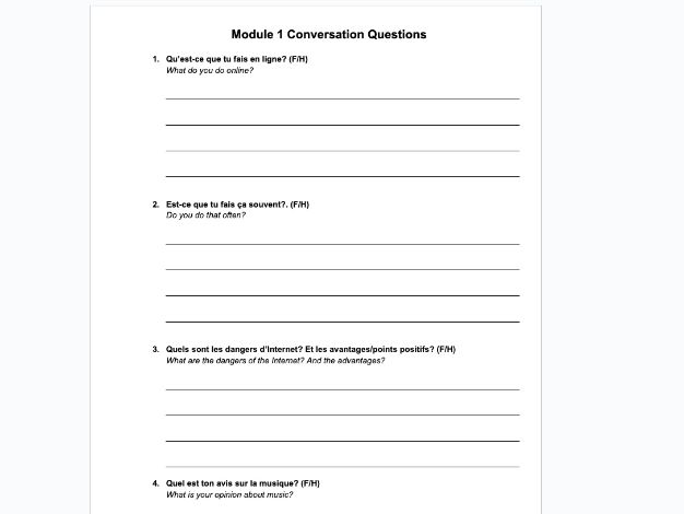 EDEXCEL GCSE French 2024 - Module Questions - Module 1 - Tu as du temps à perdre?