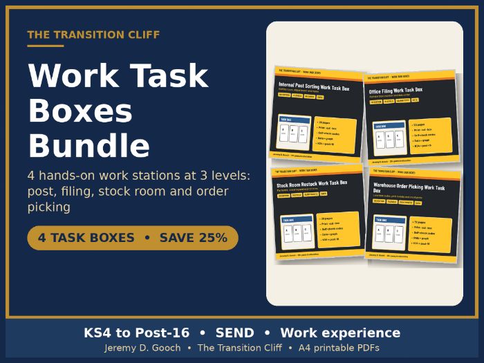 Work Task Boxes Bundle SEND Post-16 (UK): Post, Filing, Stock, Save 25%