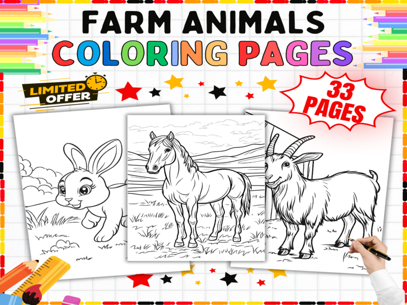 Farm Animals Colouring Pages  33 Printable Worksheets - Horse, Cow, Goat & Rabbit Activity Sheets