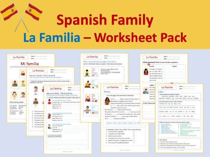 Spanish Family Worksheet Pack