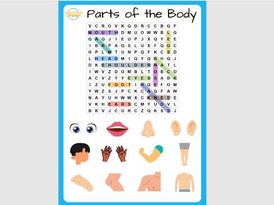 English ESL Parts of the Body Vocabulary Worksheets Wordsearch Activity