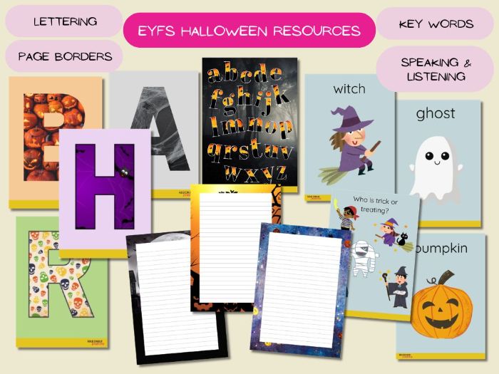 EYFS Halloween themed display alphabet vocabulary resources