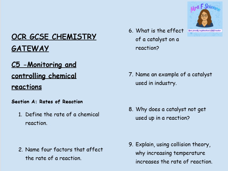 OCR GCSE Chemistry C5 Retrieval Practice: Low-Stakes Questions on Reaction Rates and Equilibrium
