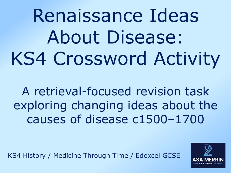 GCSE History Medicine Through Time: Renaissance Causes of Disease Crossword – Retrieval Practice