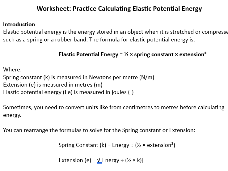Elastic Potential Energy Calculations