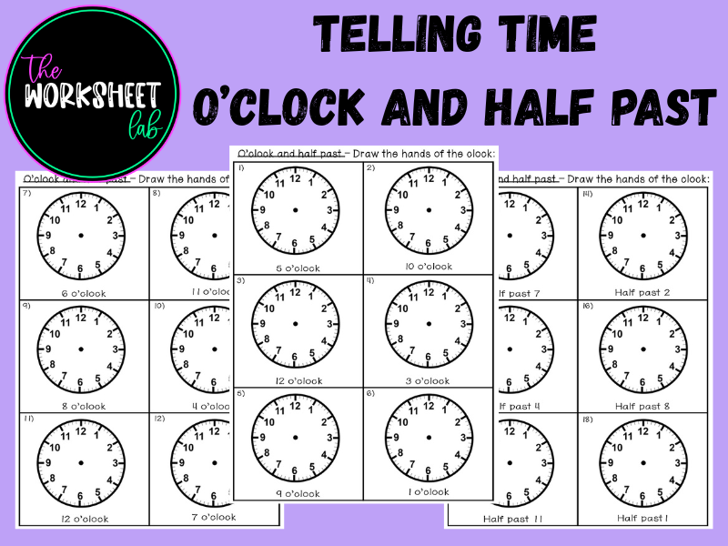 Telling Time: O'Clock and Half Past Worksheets