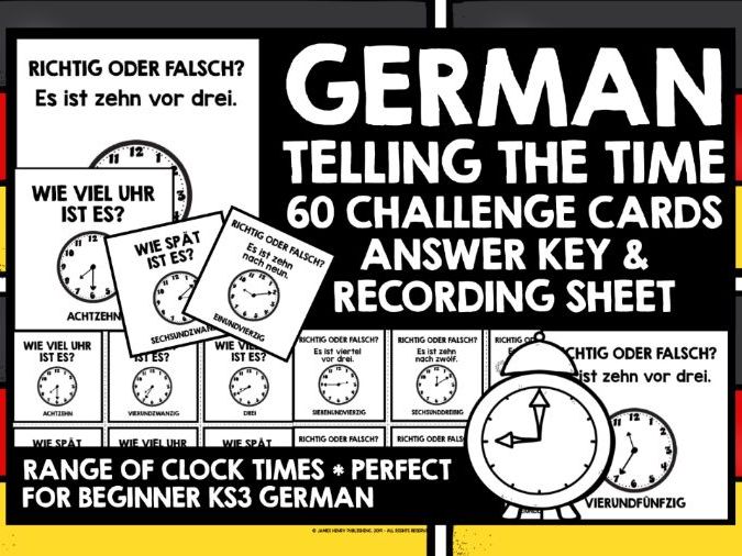 GERMAN TELLING TIME CHALLENGE CARDS RANGE OF ANALOGUE CLOCK TIMES