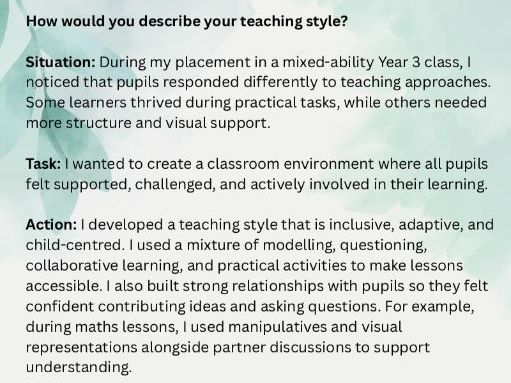 Interview questions and model answers based on the theme of Teaching.