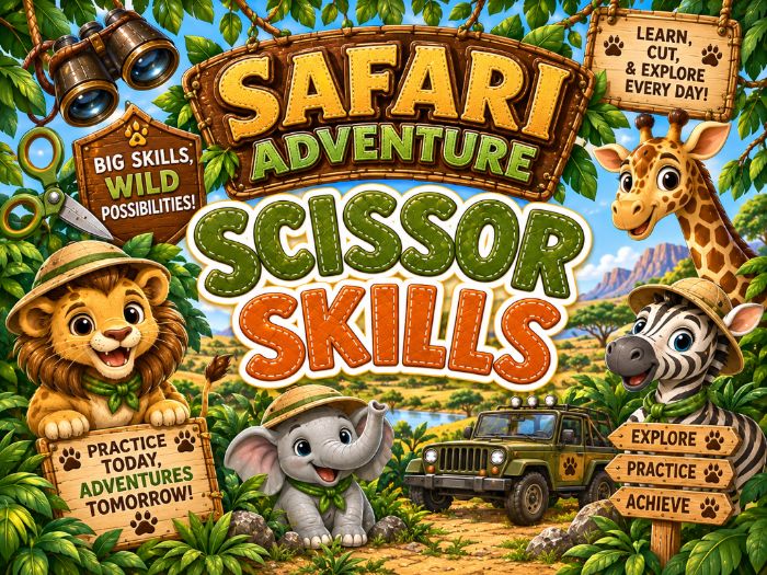 Safari Scissor Skills Worksheets | Cutting Practice & Fine Motor Activities | Preschool–1st Grade