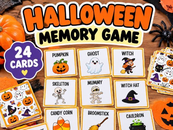 Halloween Memory Game | Halloween Vocabulary Matching Cards | ESL Freebie