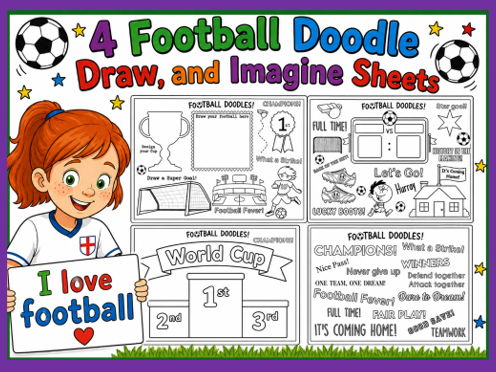 4 Football Doodle Draw + Imagine Sheets